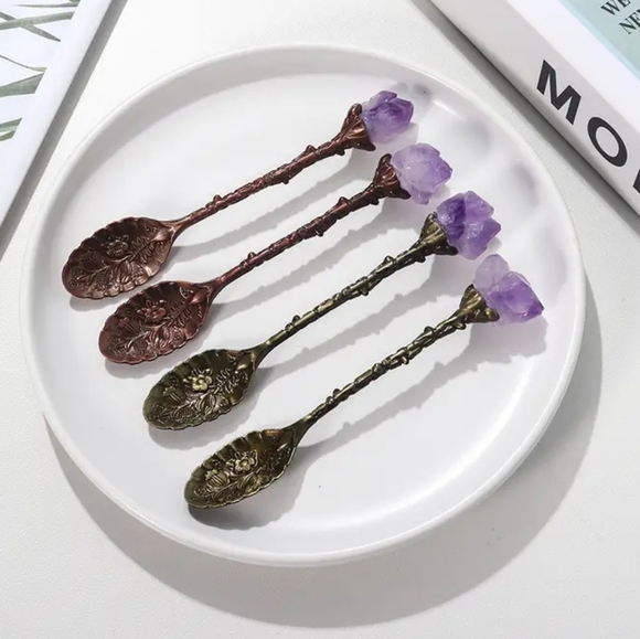 LOT of Purple Amethyst Crystal Spoons Antique Style NEW MINT - Picture 6 of 6